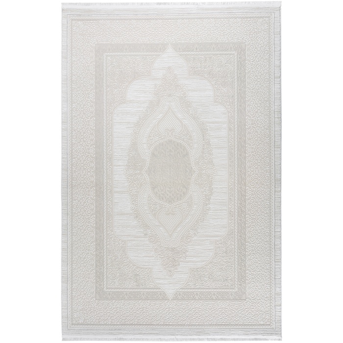 Osmanlı Medalyonlu Halı Desenli Pamuk Tabanlı Salon - Oturma Odası  Krem Renk Halı