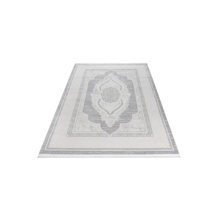 Osmanlı Medalyonlu Halı Desenli Pamuk Tabanlı Salon - Oturma Odası  Gri Renk Halı