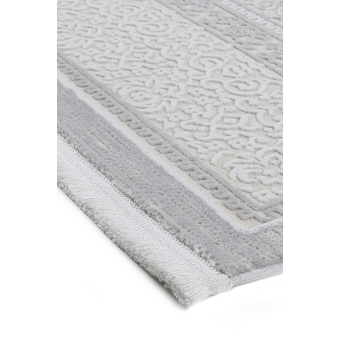 Osmanlı Medalyonlu Halı Desenli Pamuk Tabanlı Salon - Oturma Odası  Gri Renk Halı