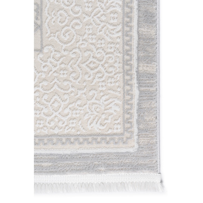 Osmanlı Medalyonlu Halı Desenli Pamuk Tabanlı Salon - Oturma Odası  Gri Renk Halı