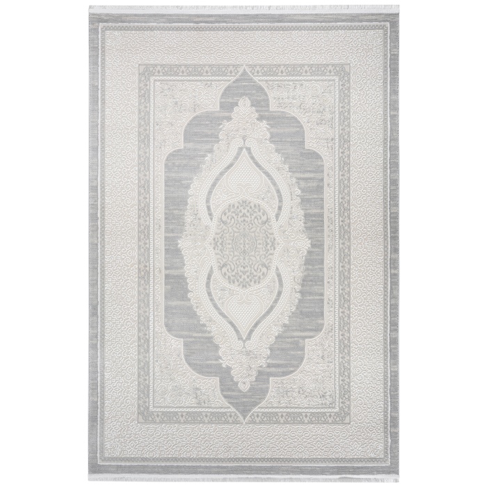 Osmanlı Medalyonlu Halı Desenli Pamuk Tabanlı Salon - Oturma Odası  Gri Renk Halı