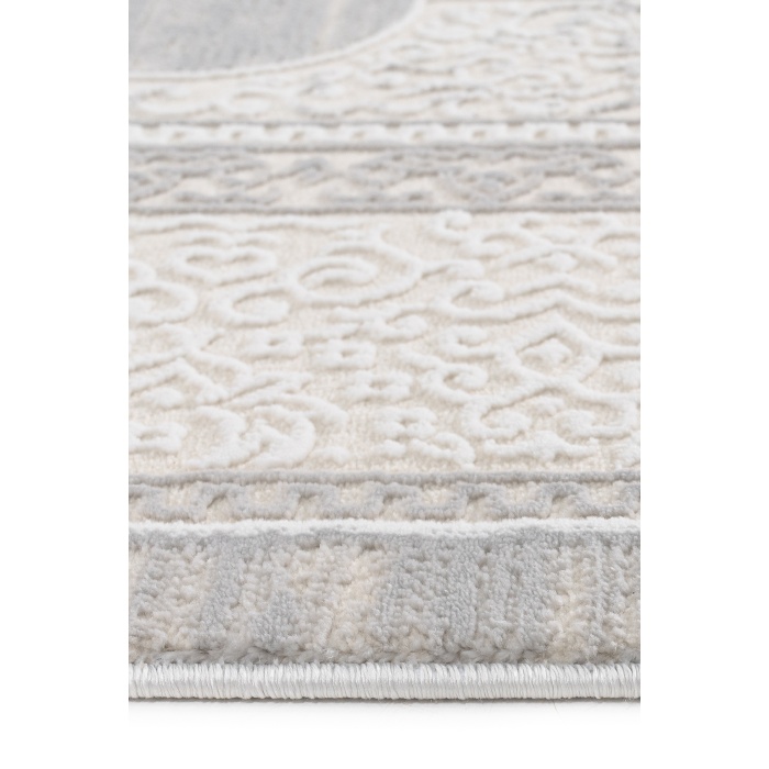 Osmanlı Medalyonlu Halı Desenli Pamuk Tabanlı Salon - Oturma Odası  Gri Renk Halı