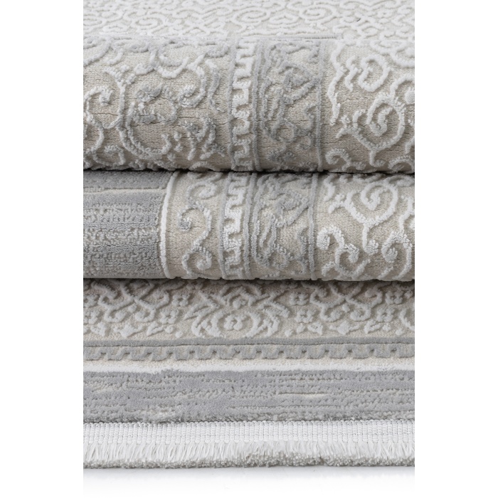 Osmanlı Medalyonlu Halı Desenli Pamuk Tabanlı Salon - Oturma Odası  Gri Renk Halı