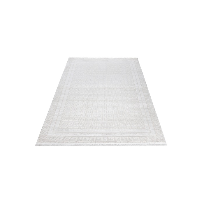 Grid Motifli Geometri Modern Tasarımlı Pamuk Tabanlı Salon - Oturma Odası  Krem Renk Halı