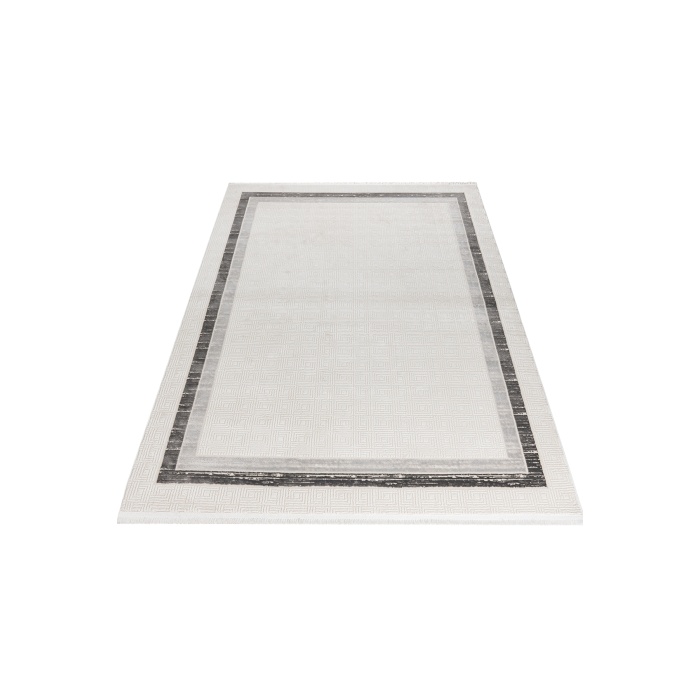 Grid Motifli Geometrik Modern Tasarımlı Pamuk Tabanlı Salon - Oturma Odası  Gri Renk Halı