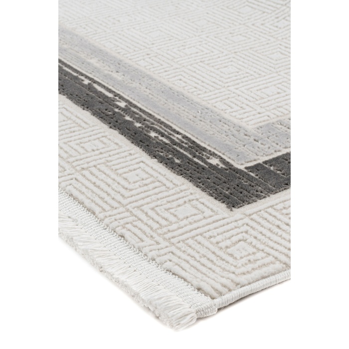 Grid Motifli Geometrik Modern Tasarımlı Pamuk Tabanlı Salon - Oturma Odası  Gri Renk Halı