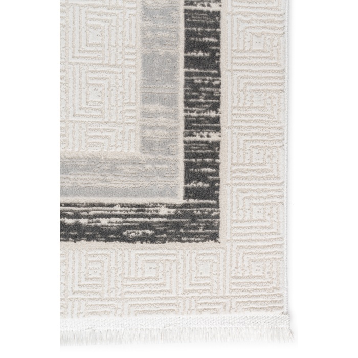 Grid Motifli Geometrik Modern Tasarımlı Pamuk Tabanlı Salon - Oturma Odası  Gri Renk Halı