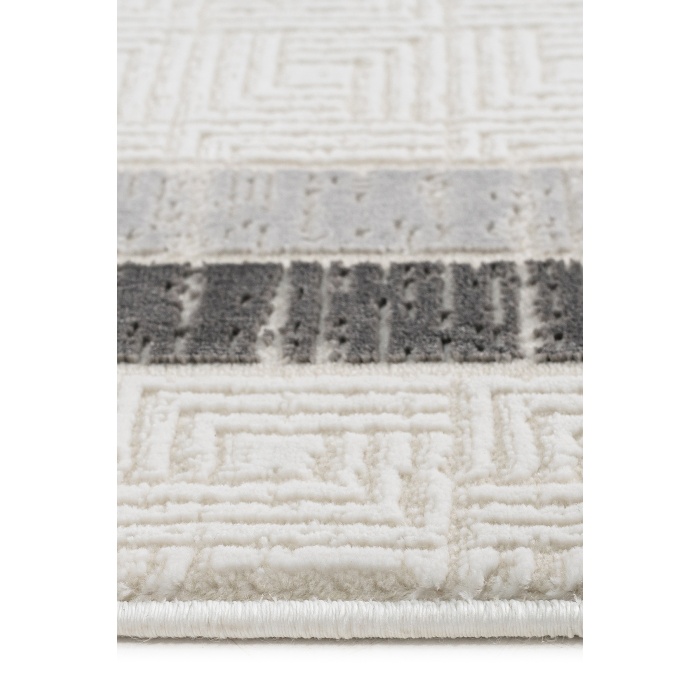 Grid Motifli Geometrik Modern Tasarımlı Pamuk Tabanlı Salon - Oturma Odası  Gri Renk Halı