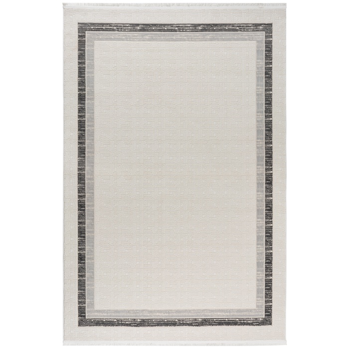 Grid Motifli Geometrik Modern Tasarımlı Pamuk Tabanlı Salon - Oturma Odası  Gri Renk Halı