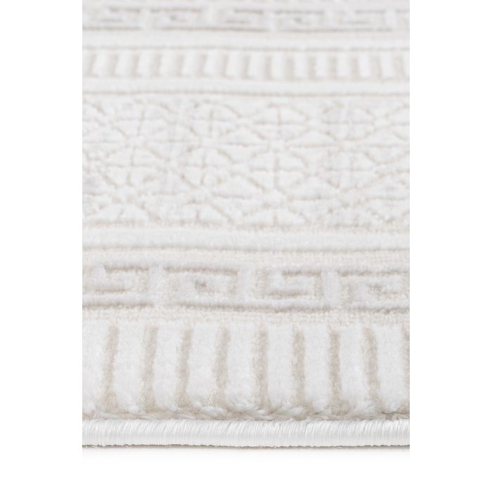 Meander Desenli Pamuk Tabanlı Salon - Oturma Odası  Krem  Renk Halı