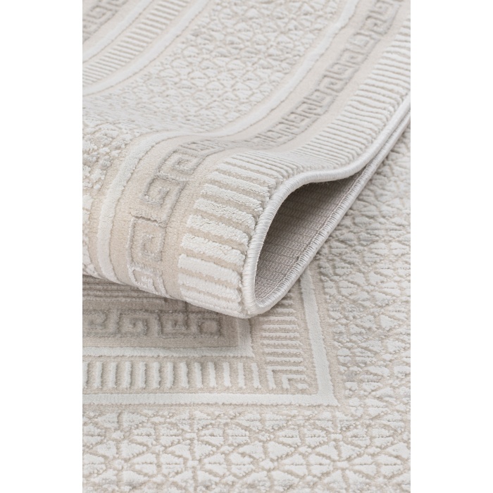 Meander Desenli Pamuk Tabanlı Salon - Oturma Odası  Krem  Renk Halı