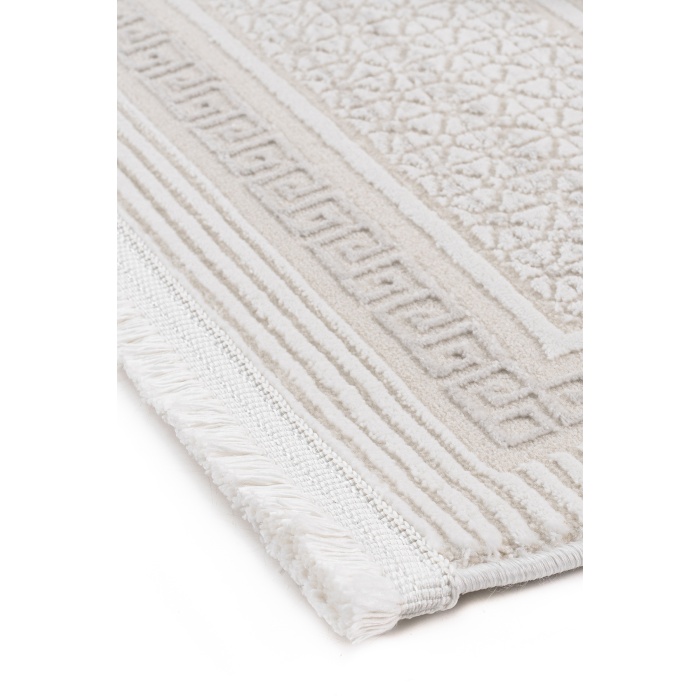 Meander Desenli Pamuk Tabanlı Salon - Oturma Odası  Krem  Renk Halı