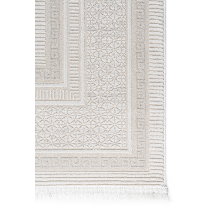 Meander Desenli Pamuk Tabanlı Salon - Oturma Odası  Krem  Renk Halı