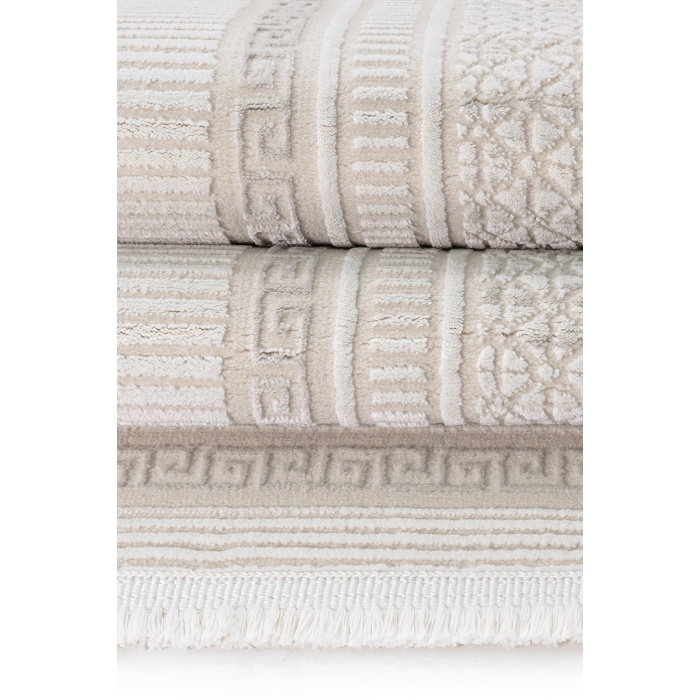 Meander Desenli Pamuk Tabanlı Salon - Oturma Odası  Krem  Renk Halı