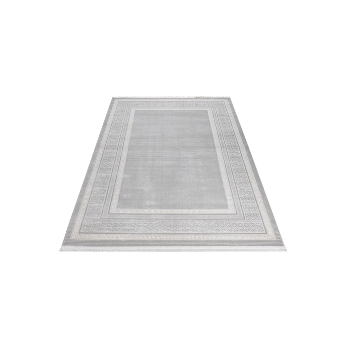 Meander Desenli Pamuk Tabanlı Salon - Oturma Odası  Gri Renk Halı