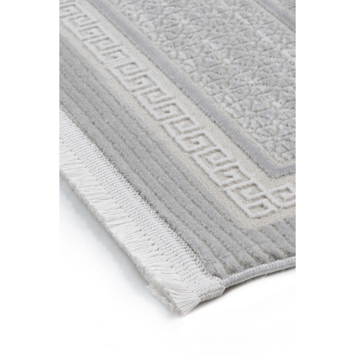 Meander Desenli Pamuk Tabanlı Salon - Oturma Odası  Gri Renk Halı