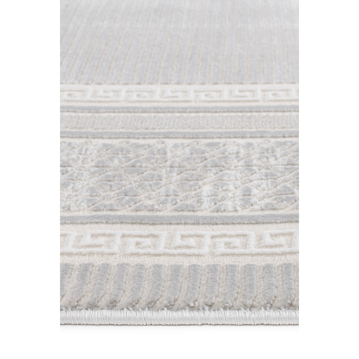 Meander Desenli Pamuk Tabanlı Salon - Oturma Odası  Gri Renk Halı