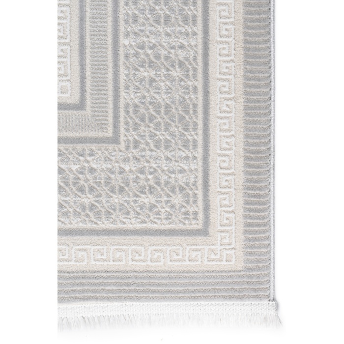 Meander Desenli Pamuk Tabanlı Salon - Oturma Odası  Gri Renk Halı