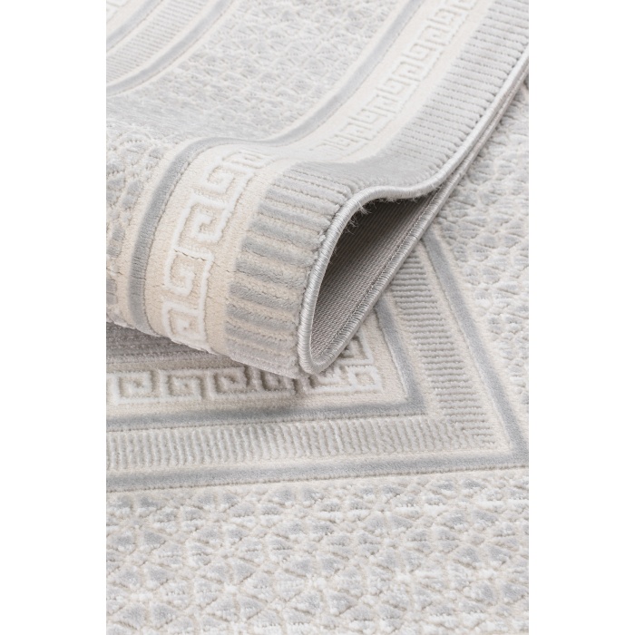 Meander Desenli Pamuk Tabanlı Salon - Oturma Odası  Gri Renk Halı