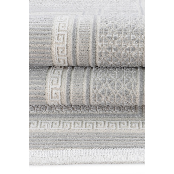 Meander Desenli Pamuk Tabanlı Salon - Oturma Odası  Gri Renk Halı