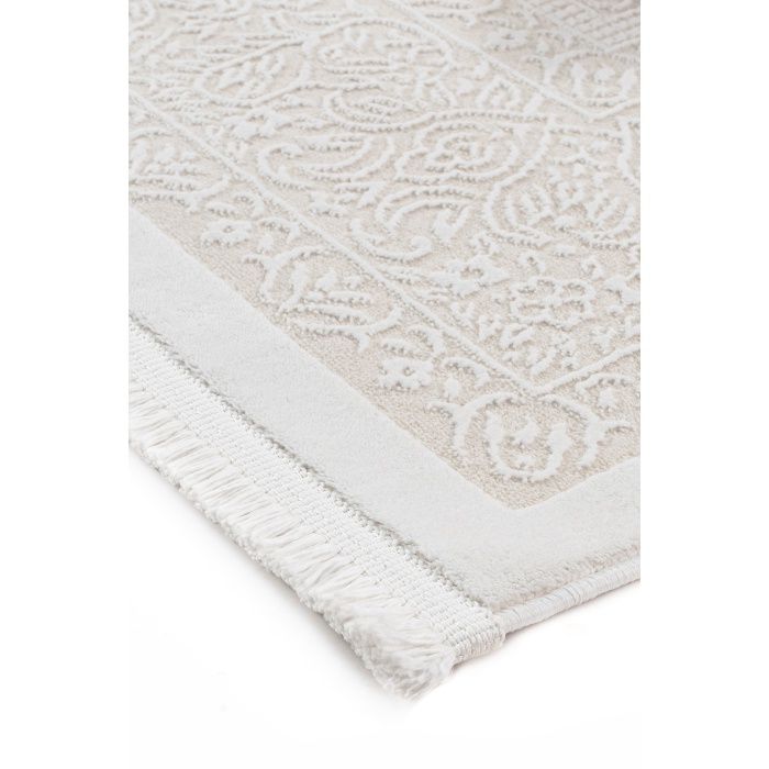 Klasik Medalyon İran Tarzı Pamuk Tabanlı Salon - Oturma Odası Krem Renk Halı