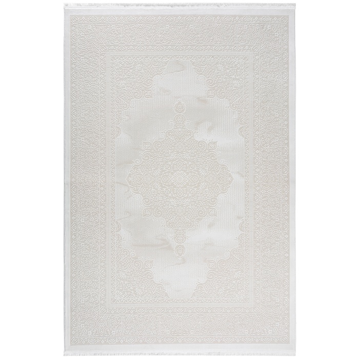 Klasik Medalyon İran Tarzı Pamuk Tabanlı Salon - Oturma Odası Krem Renk Halı