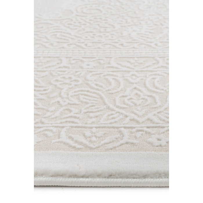 Klasik Medalyon İran Tarzı Pamuk Tabanlı Salon - Oturma Odası Krem Renk Halı