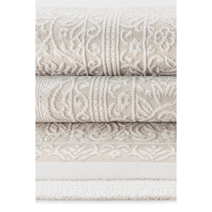 Klasik Medalyon İran Tarzı Pamuk Tabanlı Salon - Oturma Odası Krem Renk Halı