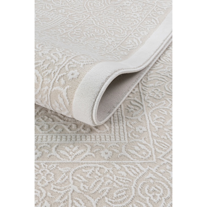 Klasik Medalyon İran Tarzı Pamuk Tabanlı Salon - Oturma Odası Krem Renk Halı