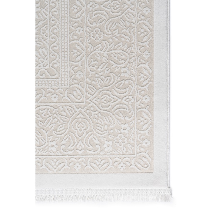 Klasik Medalyon İran Tarzı Pamuk Tabanlı Salon - Oturma Odası Krem Renk Halı