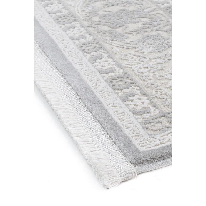 Klasik Medalyon Tasarımlı Pamuk Tabanlı Salon - Oturma Odası Gri Renk Halı