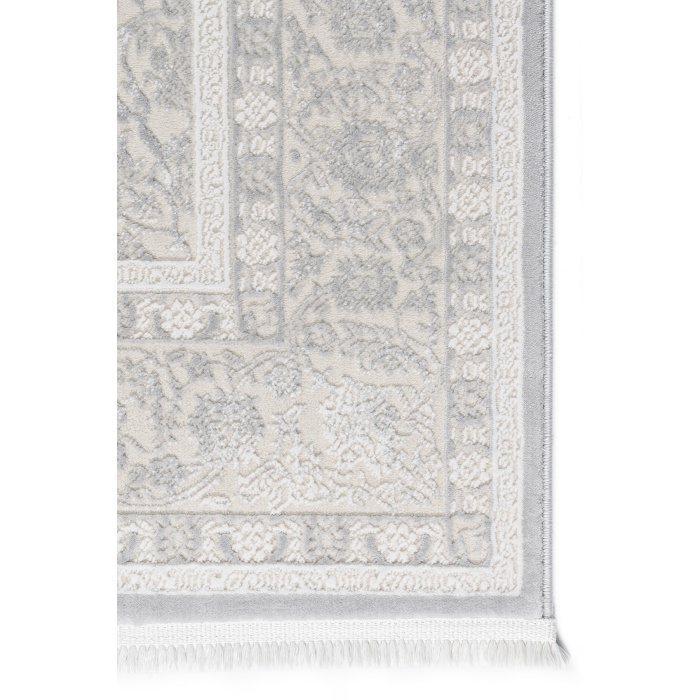 Klasik Medalyon Tasarımlı Pamuk Tabanlı Salon - Oturma Odası Gri Renk Halı