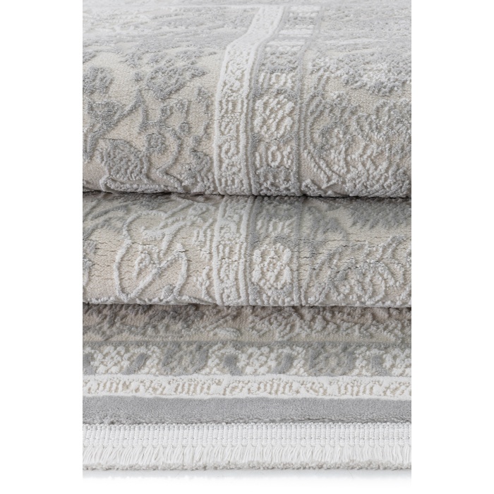 Klasik Medalyon Tasarımlı Pamuk Tabanlı Salon - Oturma Odası Gri Renk Halı