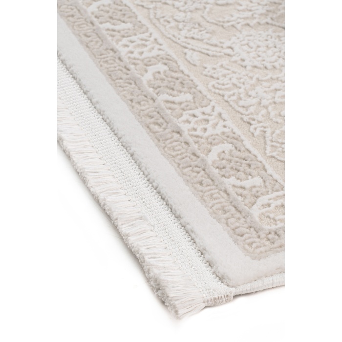 Klasik Medalyon Tasarımlı Pamuk Tabanlı Salon - Oturma Odası  Krem Renk Halı