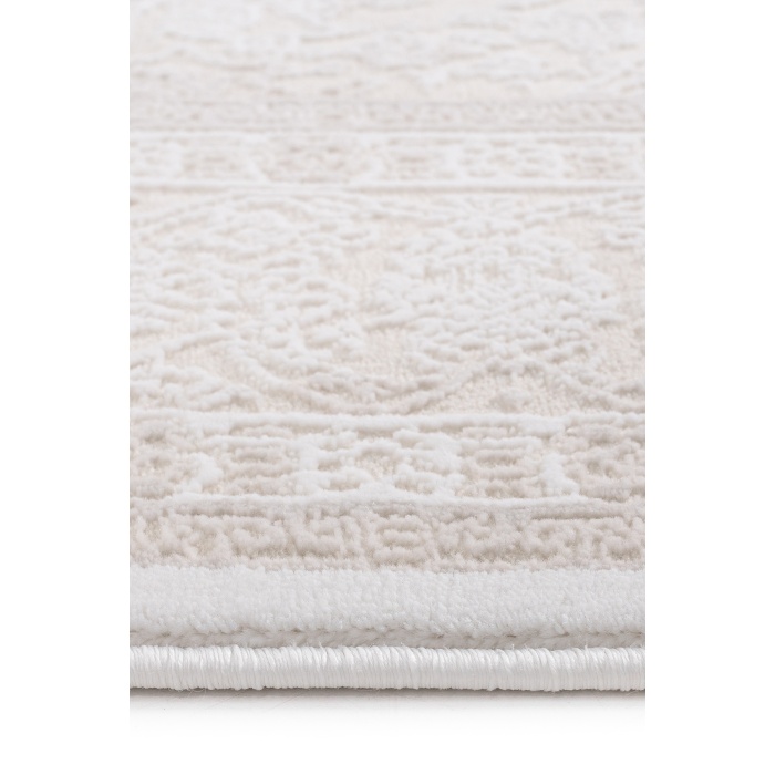 Klasik Medalyon Tasarımlı Pamuk Tabanlı Salon - Oturma Odası  Krem Renk Halı