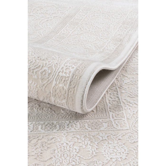 Klasik Medalyon Tasarımlı Pamuk Tabanlı Salon - Oturma Odası  Krem Renk Halı