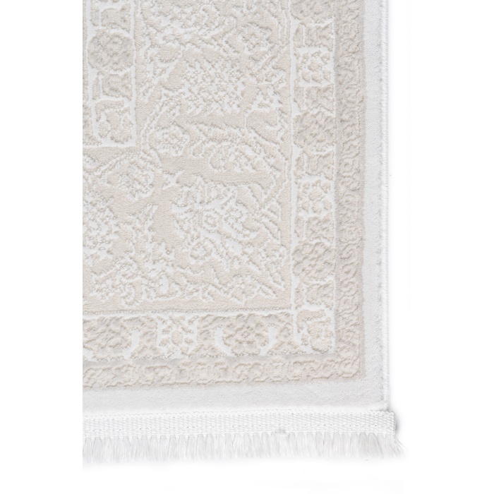 Klasik Medalyon Tasarımlı Pamuk Tabanlı Salon - Oturma Odası  Krem Renk Halı