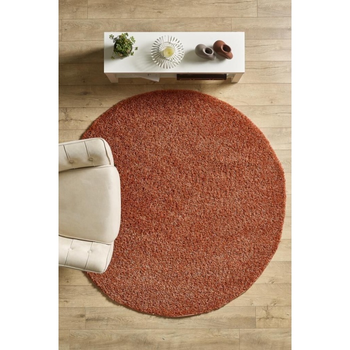 Yuvarlak Shaggy Halı 30 mm uzun ve yüksek tüylü Düz Kiremit renkli