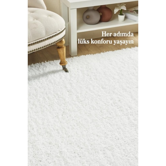 Yuvarlak Halı Yumuşak Yüksek Havlı 30 mm Shaggy Salon halısı Düz Beyaz Renkli