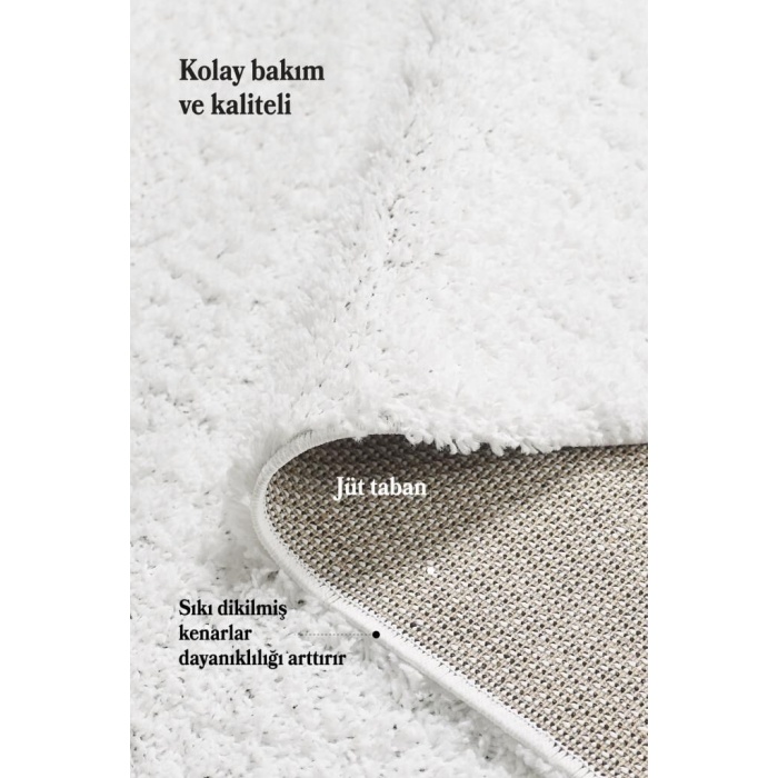 Yuvarlak Halı Yumuşak Yüksek Havlı 30 mm Shaggy Salon halısı Düz Beyaz Renkli