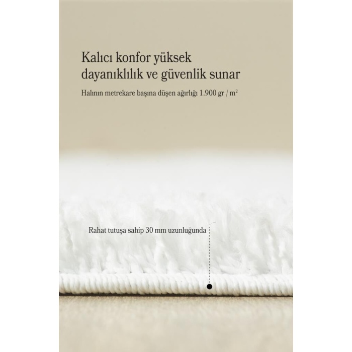Yuvarlak Halı Yumuşak Yüksek Havlı 30 mm Shaggy Salon halısı Düz Beyaz Renkli