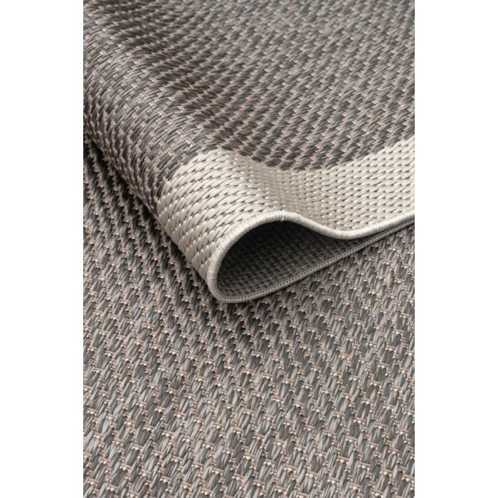 Çerçeveli Bohem Dokunuşlu Doğal Tonlarda Modern Sisal Gri Krem Renk Halı