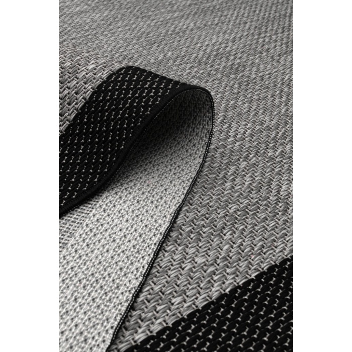 Çerçeveli Bohem Dokunuşlu Doğal Tonlarda Modern Sisal  Siyah Gri Renk Halı