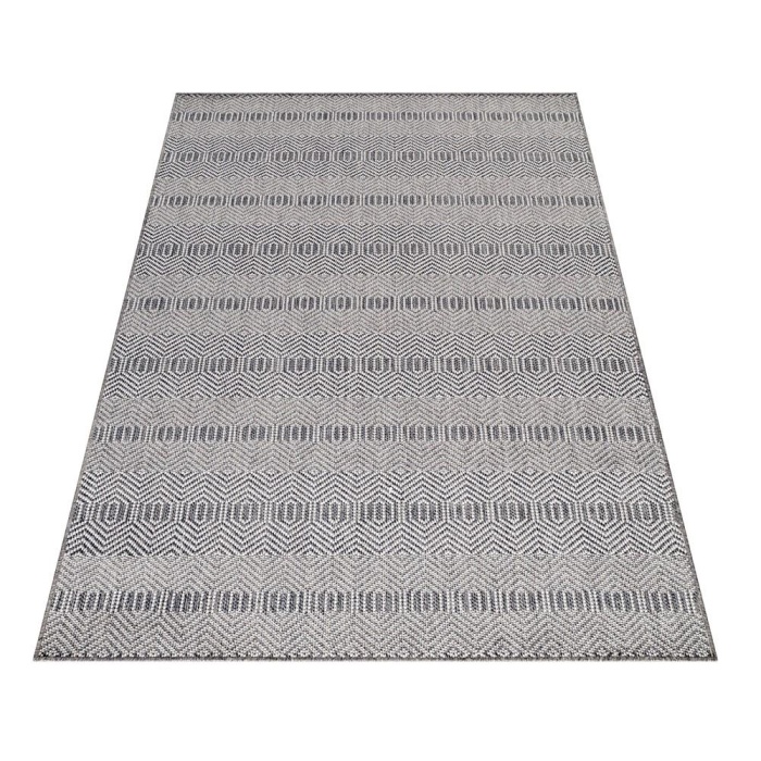 Bahçe Balkon Dış Mekan Teras Halısı Kilim desenli Gri Renkli Halı