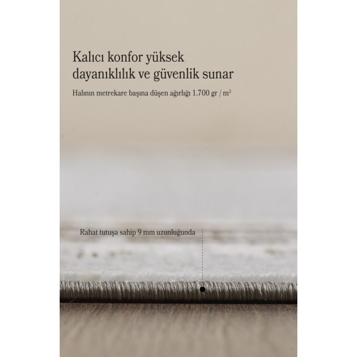 Modern Tasarımlı Pamuk Tabanlı Karo Mermer Desenli Saçaklı  Kahverengi Renkli Halı