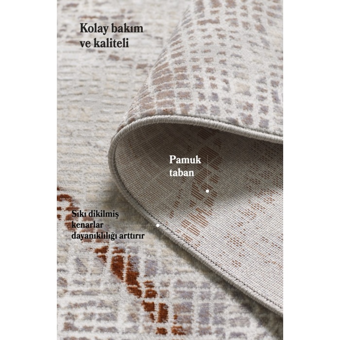 Modern Tasarımlı Pamuk Tabanlı Dalga Desenli Saçaklı Turuncu Renkli Halı