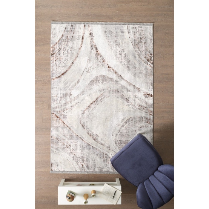 Modern Tasarımlı Pamuk Tabanlı Dalga Desenli Saçaklı Turuncu Renkli Halı