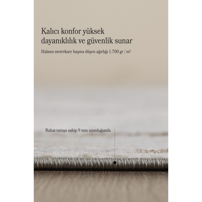 Modern Tasarımlı Pamuk Tabanlı Geometrik desenli Saçaklı Bej Renkli Halı