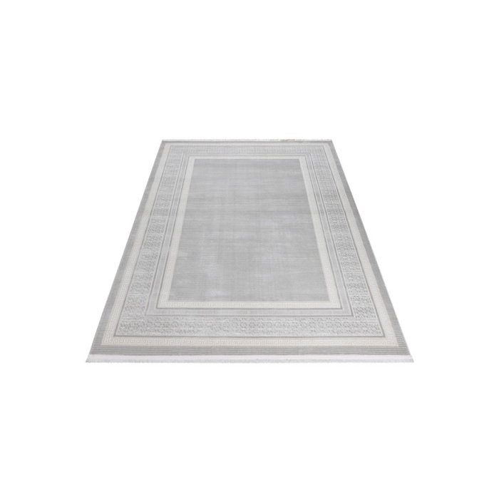 Meander Desenli Pamuk Tabanlı Salon - Oturma Odası  Gri Renk Halı