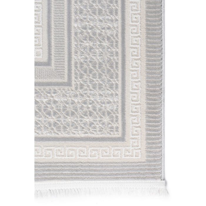 Meander Desenli Pamuk Tabanlı Salon - Oturma Odası  Gri Renk Halı